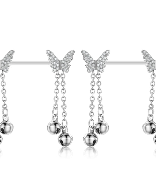 2pcs Cute Bear Butterfly Dangle Nipple Piercings Stainless Steel Cross Star Hanging Nipple Shield Barbell for Women Nipple Rings