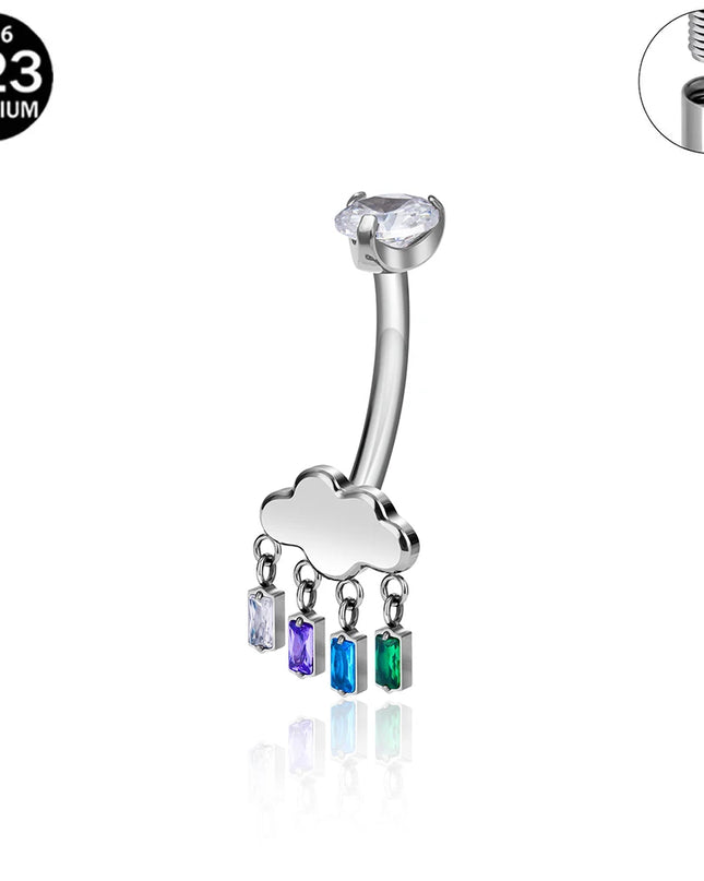 F136 G23 Titanium Belly Button Rings Hypoallergenic Internal Thread Butterfly Cloud Heart with Crystals Body Piercing Jewelry