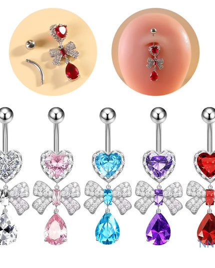 Stainless Steel Belly Piercing Jewelry Exquisite Heart Bow Belly Button Rings For Women Girls Fashion Navel Ring Body Jewelry