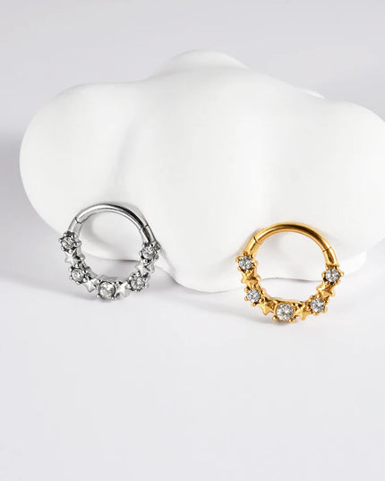 Stainless Steel Hinged Star Septum Clicker Nose Hoop Ring Flower Ear Tragus Stud Catilage Daith Helix CZ Earrings Piercing 16G