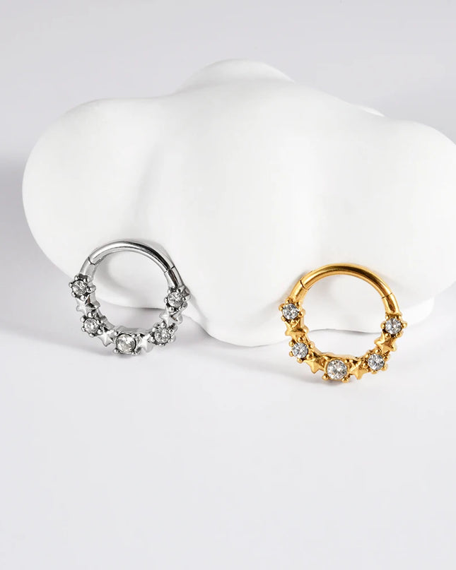 Stainless Steel Hinged Star Septum Clicker Nose Hoop Ring Flower Ear Tragus Stud Catilage Daith Helix CZ Earrings Piercing 16G