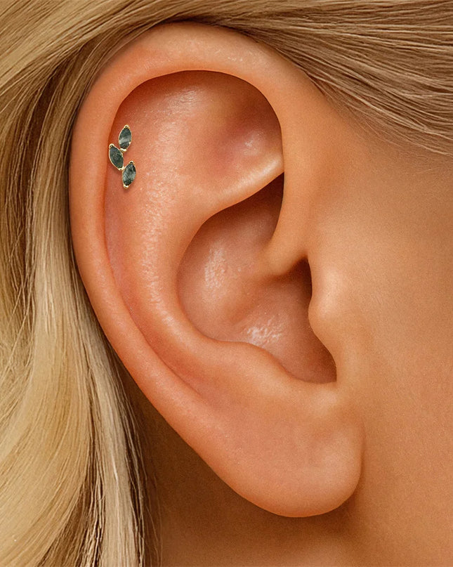 Aide 1PC 925 Sterling Silver 18K Gold Threaded Piercing Earring Women Ins Green Red Colors Zircon  Ear Bone Nail Gift Jewelry