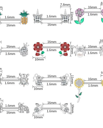 2pcs Animal Plant Series Nipple Piercing Shield Barbell for Women Both Sides Screwed Sexy Body Nipple Ring Piercings Nombril