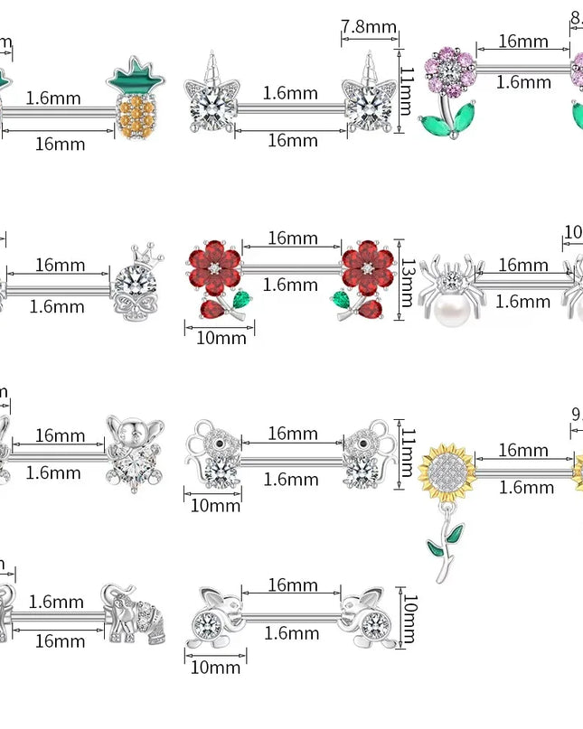 2pcs Animal Plant Series Nipple Piercing Shield Barbell for Women Both Sides Screwed Sexy Body Nipple Ring Piercings Nombril