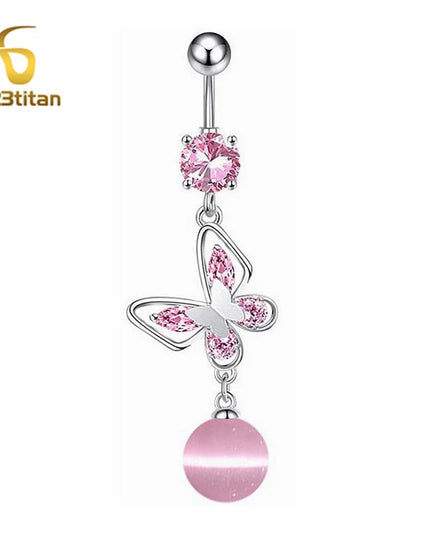Long Belly Button Rings for Women 14G Titanium Bar Butterfly Heart Charms Dangle Navel Piercing Jewelry Beach Sexy Accessories
