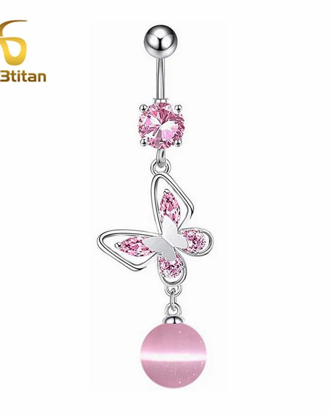 Long Belly Button Rings for Women 14G Titanium Bar Butterfly Heart Charms Dangle Navel Piercing Jewelry Beach Sexy Accessories
