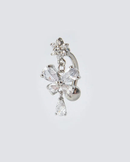 Zircon Bow Belly Button Rings Flower Head Butterfly Design Dangle Belly Rings 316 Stainless Steel Cute Reversed Navel Rings