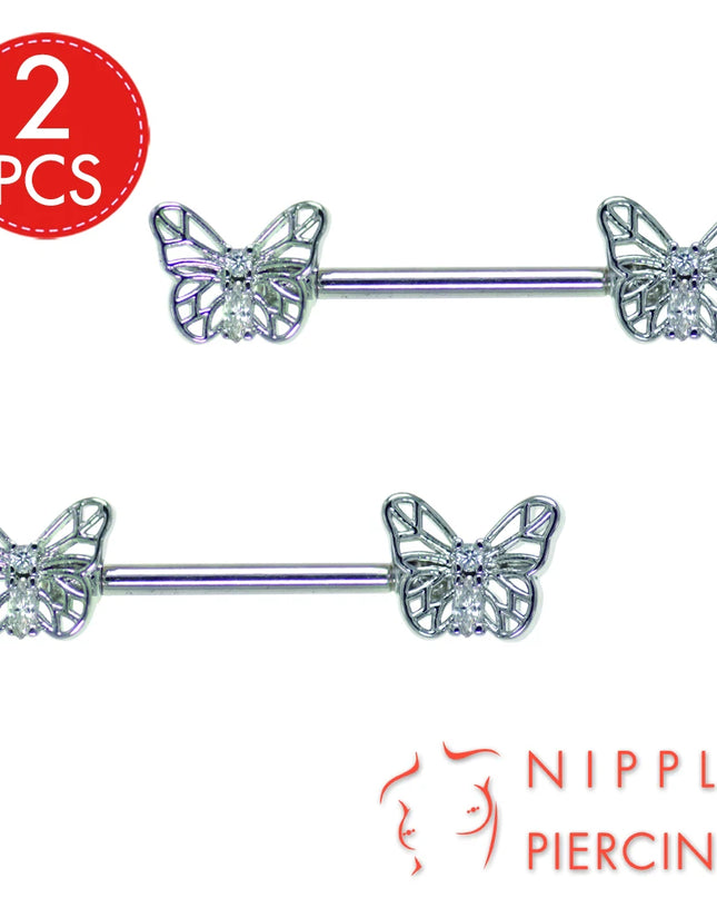 1Pair Surgical Steel Nipple Rings Nipple Piercing Bar Jewelry for Women Men with Sparkle CZ 14G Barbell Body Jewelry Accessories
