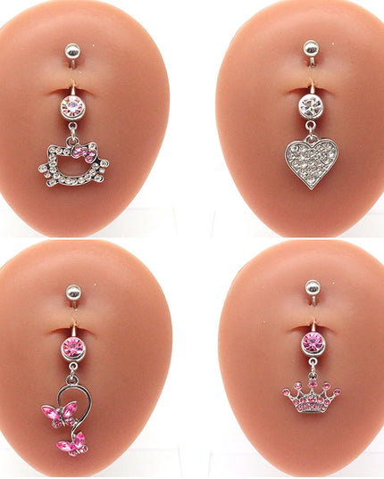 Belly Button Ring For Women Trendy Pink Butterfly Cute Cat Design Sexy Fashion Navel Rings Stainless Steel Piercing Jewelry