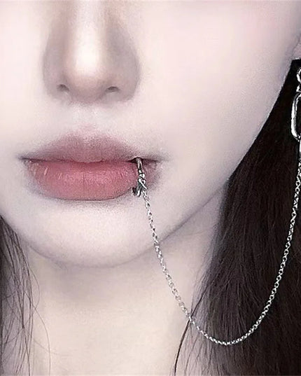 Cool Style Fake Piercing Lip Clip Earring Punk Chain Linked Earrings Hinged Lip Ring For Women Men Fashion Jewelry Accessories