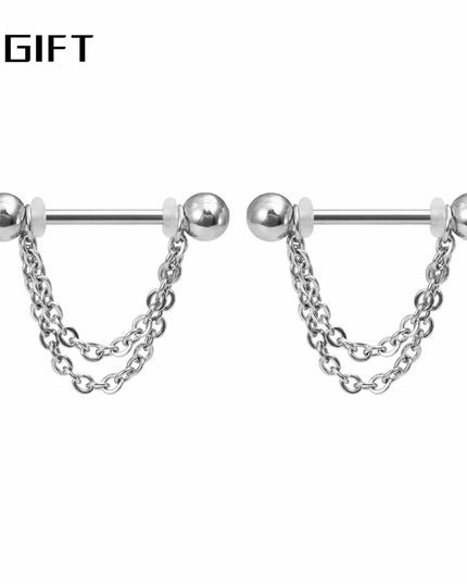 2pc Titanium Nipple Piercing Rings Dangle Chain 16G 14G 12-22mm G23 Nipple Barbell For Women Girls Men Body Jewelry Accessories