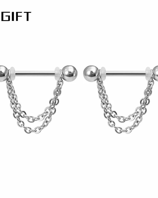 2pc Titanium Nipple Piercing Rings Dangle Chain 16G 14G 12-22mm G23 Nipple Barbell For Women Girls Men Body Jewelry Accessories