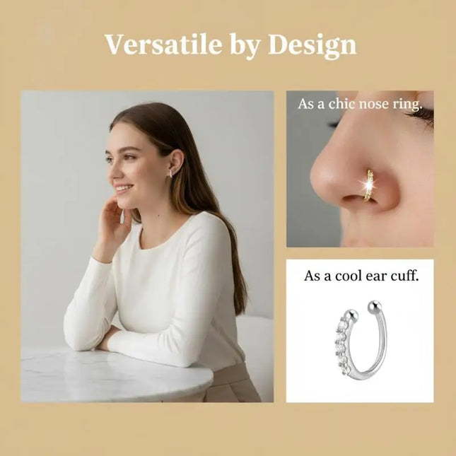 Non Piercing Nose Ring Cuff Sparkling Cubic Zirconia 2 Color Options Lightweight Comfortable Nose Jewelry for Concert Outfits