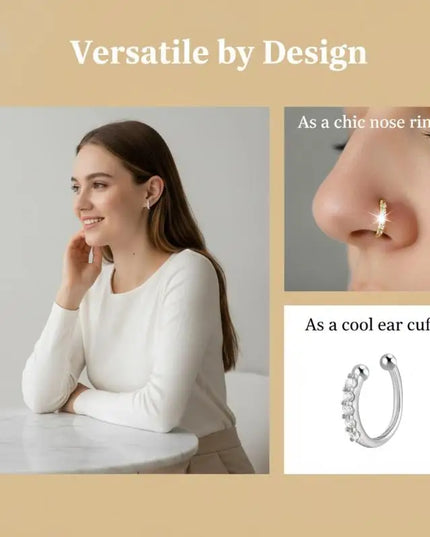 Non Piercing Nose Ring Cuff Sparkling Cubic Zirconia 2 Color Options Lightweight Comfortable Nose Jewelry for Concert Outfits