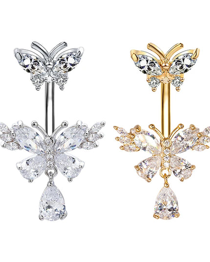 Exquisite Zircon Crystal Belly Button Rings Fashion Butterfly Navel Ring For Women GirlsSexy Belly Piercing Body Jewelry Gifts