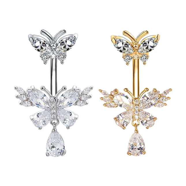 Exquisite Zircon Crystal Belly Button Rings Fashion Butterfly Navel Ring For Women GirlsSexy Belly Piercing Body Jewelry Gifts