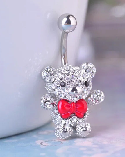 Blucome Red Bow Tie Little Bear Belly Button Rings Body Piercing Jewelry Women 316L Surgical Steel Piercing 14G 1.6mm Bar