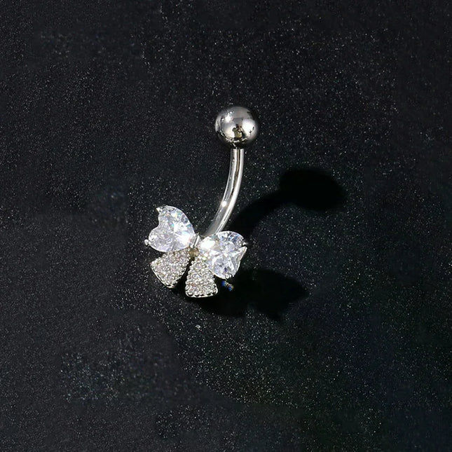 Women's Sexy Belly Button Ring Stainless Steel Navel Piercing with Butterfly Flower Design Body Jewelry