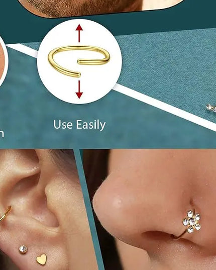 Bobisty 1Pc Nose Rings for Women Men Surgical Stainless Steel Retainer Clear Nose Rings Hoops Cartilage Tragus Piercing Jewelry