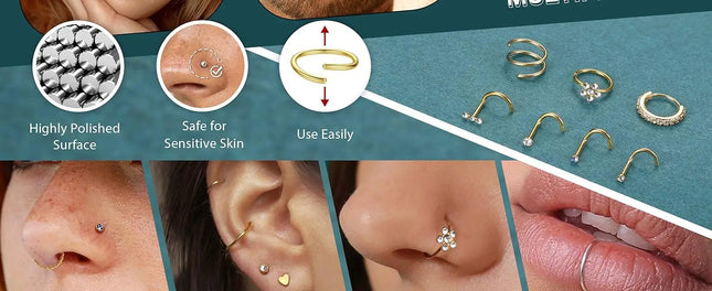 Bobisty 1Pc Nose Rings for Women Men Surgical Stainless Steel Retainer Clear Nose Rings Hoops Cartilage Tragus Piercing Jewelry