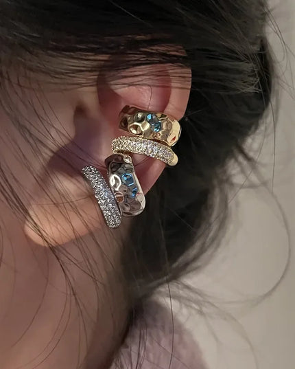 New Trending Zircon Double-layer Ear Cuff No Piercing Earring Punk Unique Metal Geometric Ear Clip for Women Y2K Jewelry 2024
