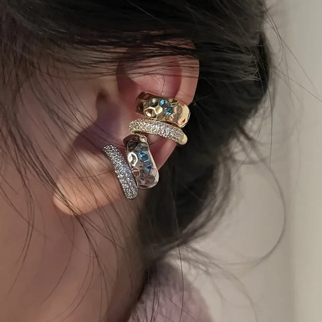 New Trending Zircon Double-layer Ear Cuff No Piercing Earring Punk Unique Metal Geometric Ear Clip for Women Y2K Jewelry 2024