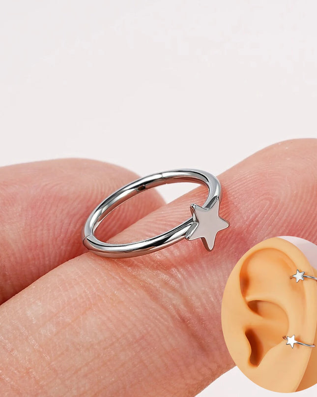 1PCS Nose Rings Hoops 20G 18G Nose Rings Stainless Steel Star Hoop Earrings Septum Clicker Hinged Segment Septum Hoops 8mm 10mm