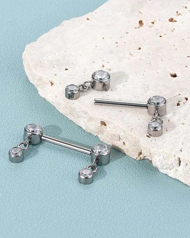 1Pc Titanium Nipple Barbell Piercing Zircon Nipple Ring with Pendant Bar Piercing Internally Threaded Women Body Accessaries