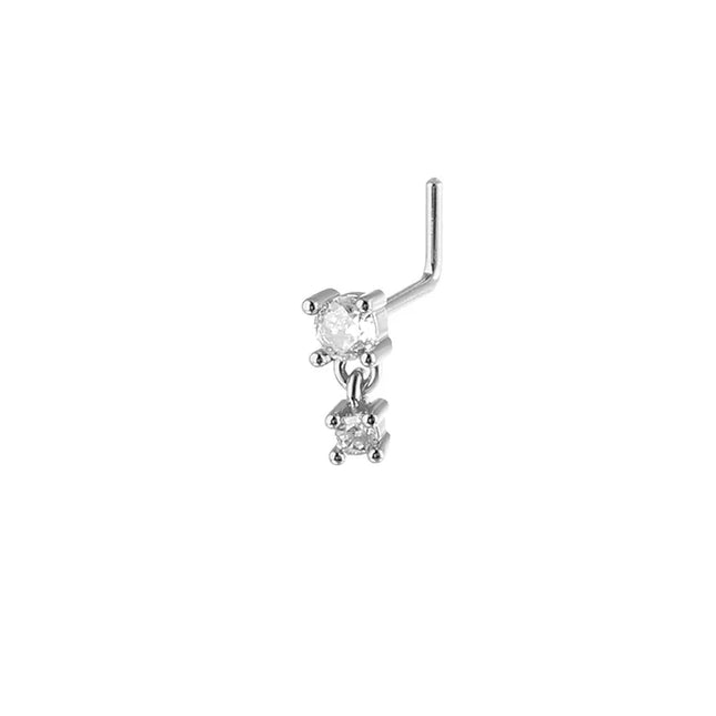 Stainless Steel Long Fashion Nose Rings for Women Copper with CZ Heart Dangle L-Bend Nose Piercing Jewelry Body Jewelry 20G