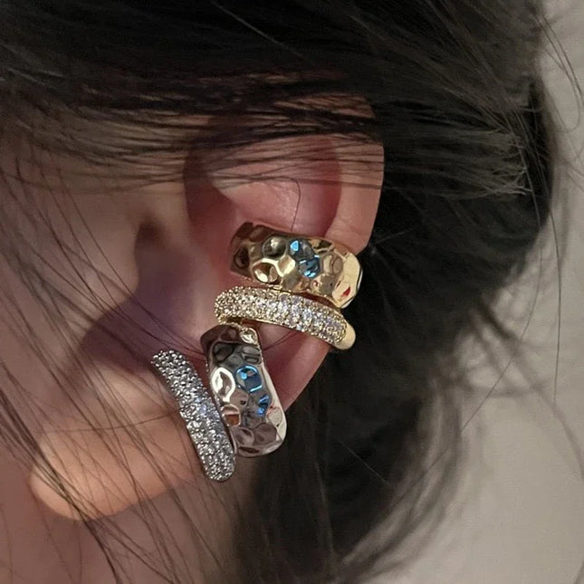 New Trending Zircon Double-layer Ear Cuff No Piercing Earring Punk Unique Metal Geometric Ear Clip for Women Y2K Jewelry 2024
