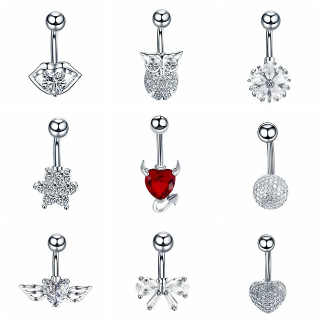 1PC Belly Button Piercing Crystal Ball Butterfly Navel Piercing Stainless Steel Belly Button Ring Cartilage Earring Jewelry