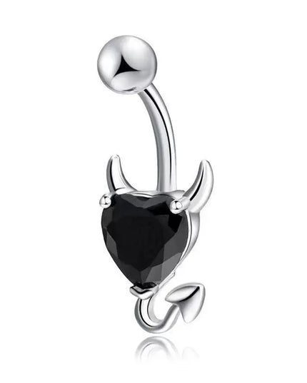 Steel Belly Button Ring Cute Devil Heart Cubic Zirconia Inlaid Hypoallergenic Navel Ring for Teen Girls Daily Use