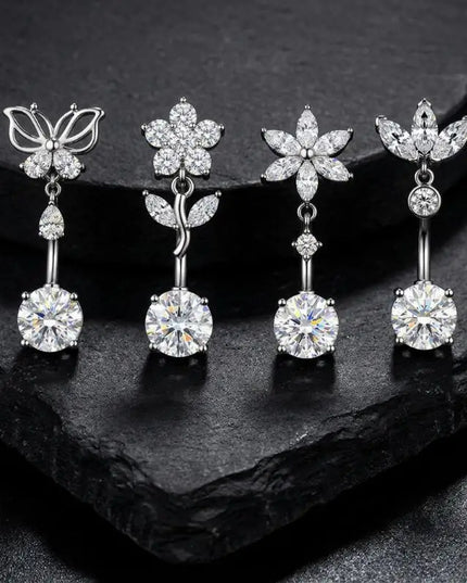 1 Pcs Stainless Steel Belly Button Rings With Shiny Butterfly Flower Dangle For Daily Wear Beach Party Piercing Jewelry Gift