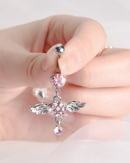 Steel Belly Button Rings Pink Crystal Piercing Navel Heart Style Navel Piercing Earring Belly Piercing Sexy Body Jewelry Ombligo