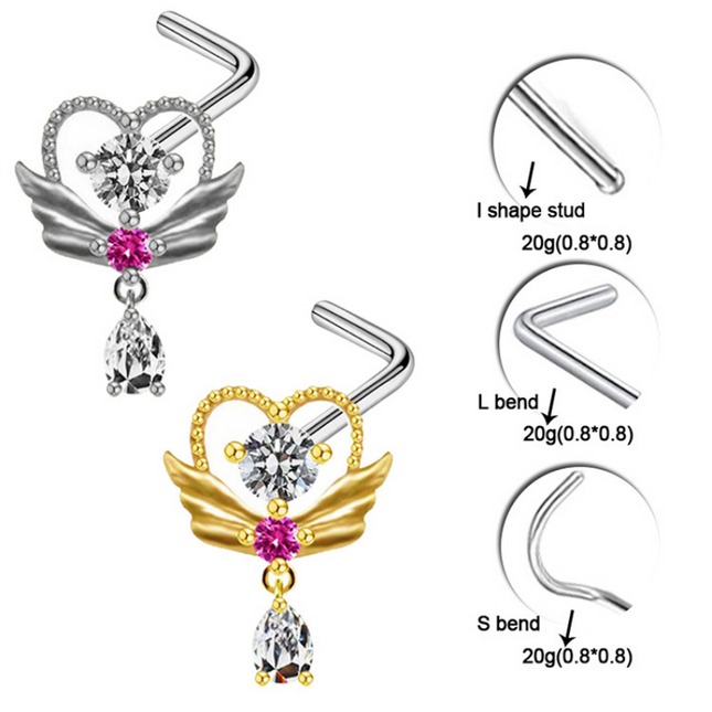 1Pcs Nose Ring for Women Dangle Nose Piercing Stainless Steel Nose Bend Ring Butterfly Dangling Noses Ring Body Piercing Jewelry