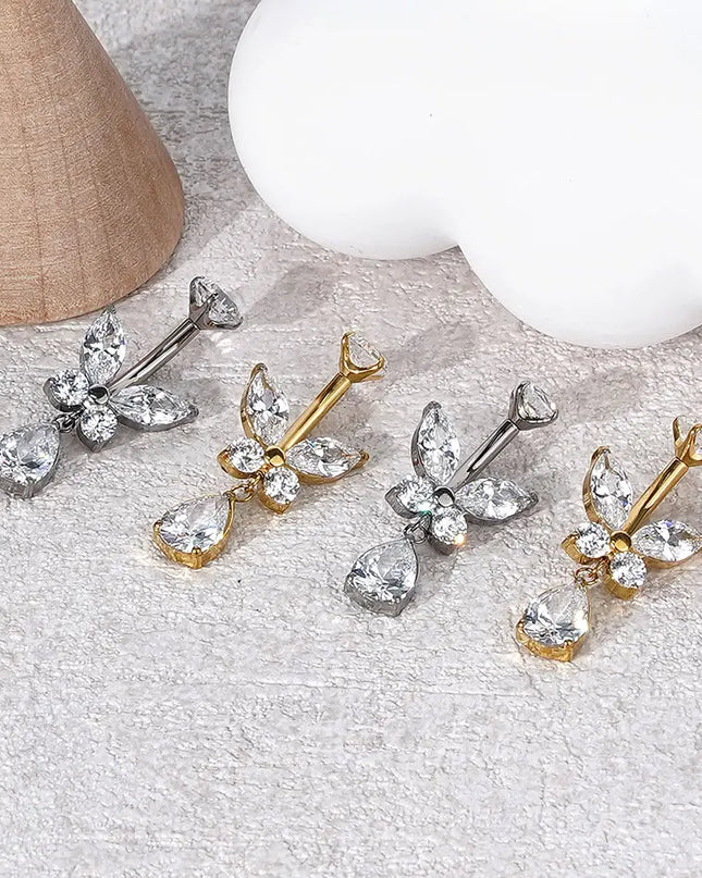 1Pc Titanium Zircon Belly Button Ring Round Heart Flower Navel Piercing Nombril Jewelry 14G Belly Piercing Ombligo