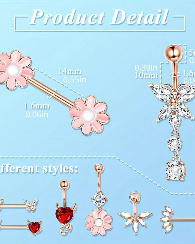 BESTEEL Belly Button Rings Stainless Steel Nipple Rings 14G Navel Barbell Belly Piercing Nipple Piercing Jewelry for Women