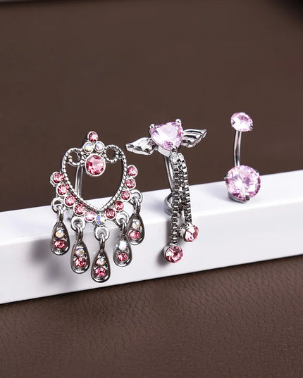 Steel Belly Button Rings Pink Crystal Piercing Navel Heart Style Navel Piercing Earring Belly Piercing Sexy Body Jewelry Ombligo