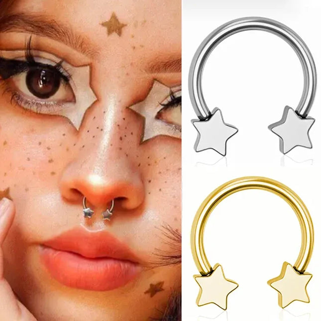 Star Shaped Septum Rings Surgical Steel Body Piercing Jewelry Vertical Star Nose Ring Jewelry Lip Rings for Women Men