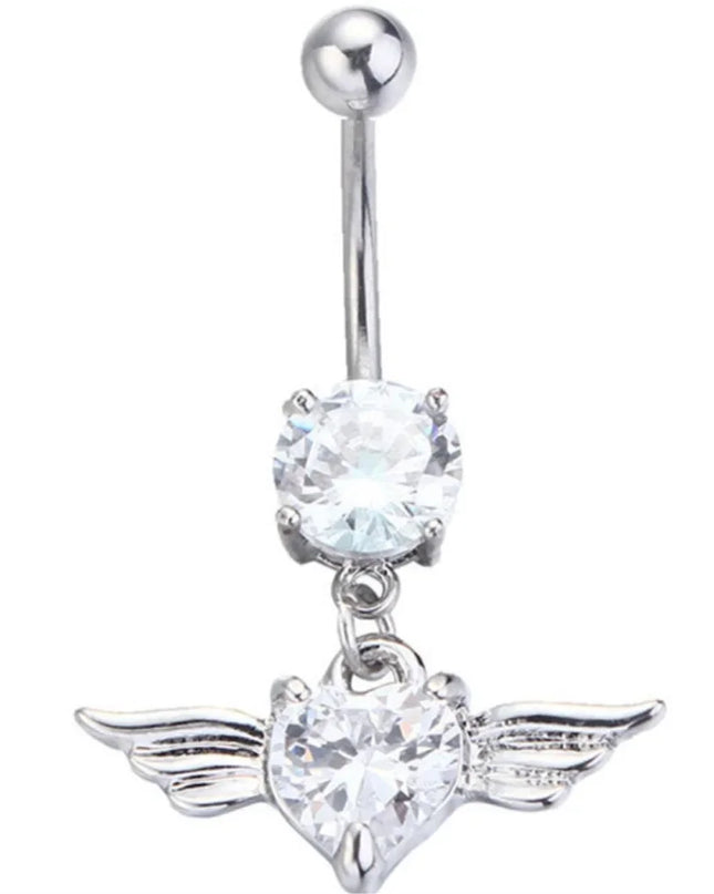 Dainsty Dangled Belly Button Rings Surgical Steel 14G Bar Navel Piercing Ring Crystal CZ Bee Flower Heart Belly Ring Ear Jewelry