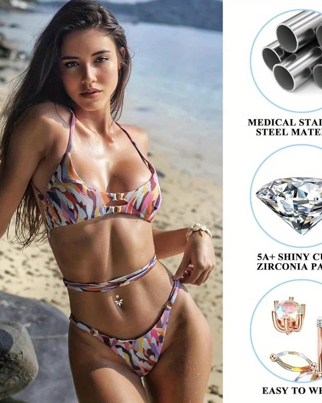 BESTEEL Belly Button Rings Stainless Steel Nipple Rings 14G Navel Barbell Belly Piercing Nipple Piercing Jewelry for Women
