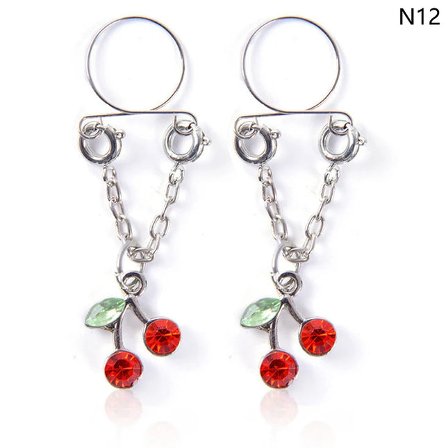 1 Pair New Fake Nipple Ring Sexy Tassel Crystal Butterfly Pendant For Women Girls Adjustable Faux Nipple Piercing Body Jewelry
