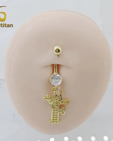 A-Z 26 Letter Initial Belly Button Rings 14G Titanium Curved Barbell Golden Zircon Navel Piercing Body Jewelry Women Accessories