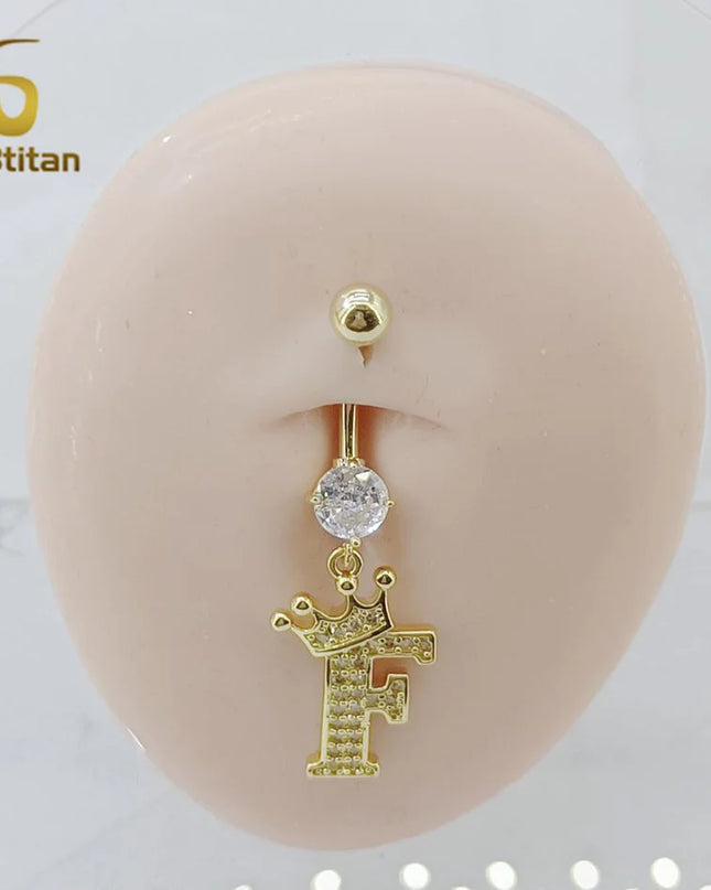 A-Z 26 Letter Initial Belly Button Rings 14G Titanium Curved Barbell Golden Zircon Navel Piercing Body Jewelry Women Accessories