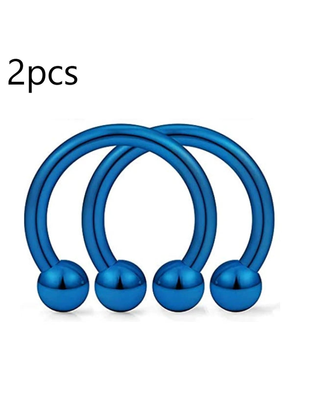 WKOUD 2pcs Crystal & Ball Nose Septum Horseshoe Earring Eyebrow Lip Helix Tragus Cartilage Piercing Ring 8mm