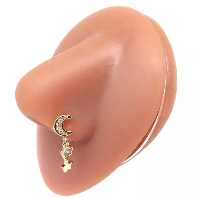 1Pcs Nose Ring for Women Dangle Nose Piercing Stainless Steel Nose Bend Ring Butterfly Dangling Noses Ring Body Piercing Jewelry