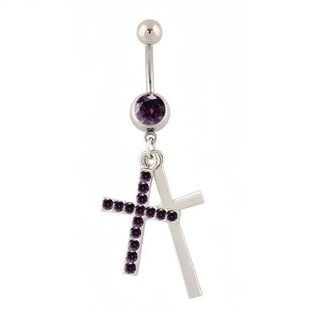 Belly Button Rings Mixed Purple Zircon Dangle Design Stainless Steel Durable Navel Rings for Daily Outfit Matching