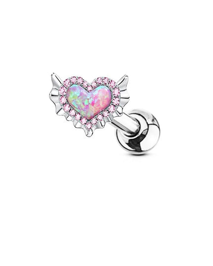 Pink Navel Belly Button Rings Women Opal Heart Nose Clip Lip Labret Piercing Helix Screw Earring Stud Cartilage Conch Piercing