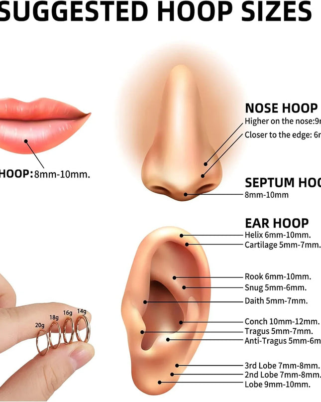 Double Nose Rings Hoops, Septum Cartilage Hoop Earrings, Open Stacked Nose Rings for Women and Men, Piercing Jewelry Gift.