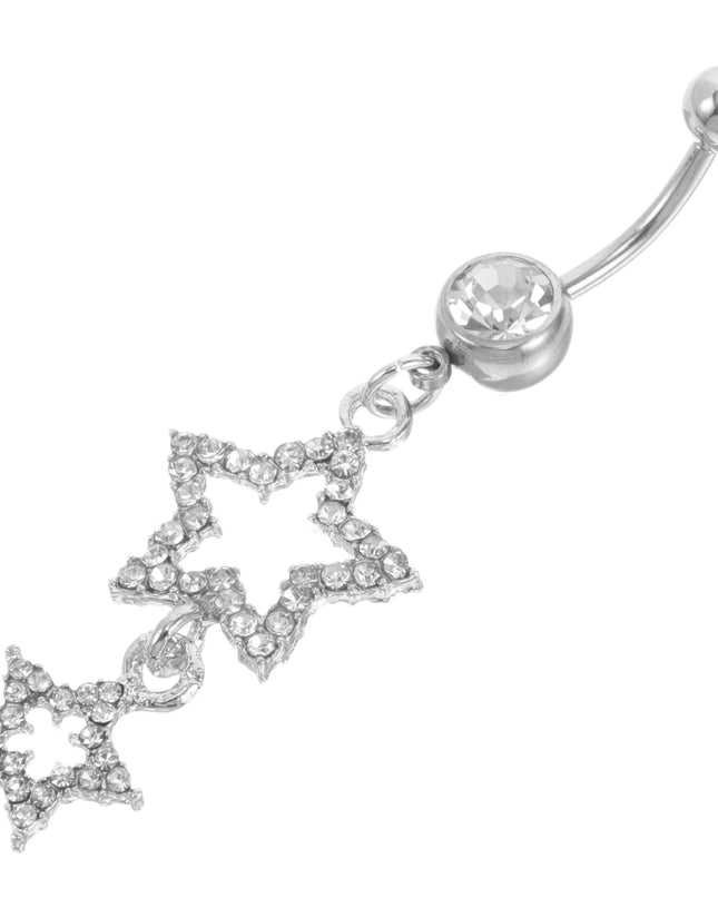 Stunning Star-Shaped Belly Button Ring Rhinestone Embellished Navel Bar for Women Dangling Style Elegant Glamorous Look